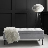 GRADE A2 - Grey Velvet End-of-Bed Ottoman Storage Bench with Button Detail - Safina