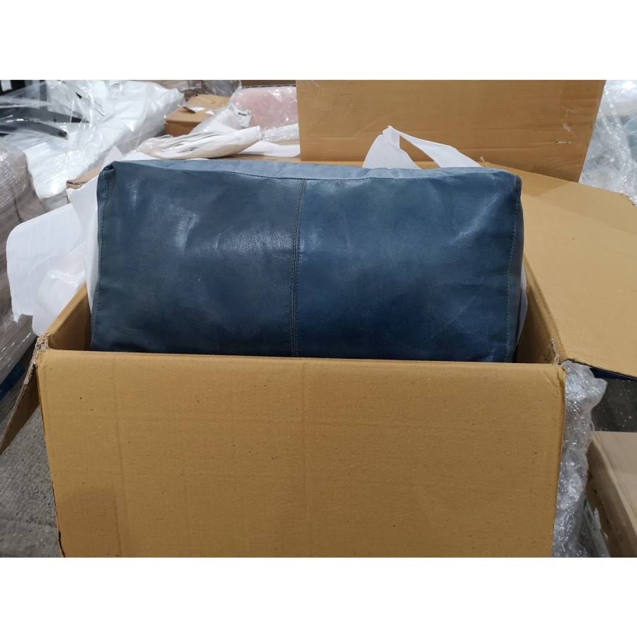 GRADE A2 - Steel Grey Leather Square Pouffe