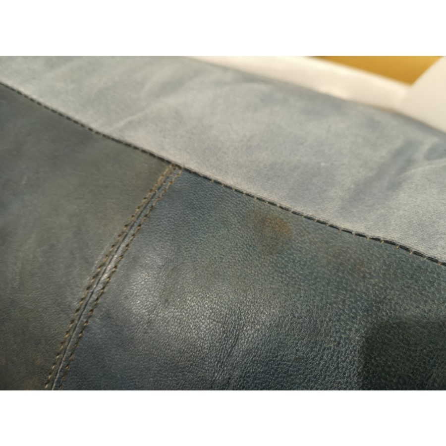 GRADE A2 - Steel Grey Leather Square Pouffe