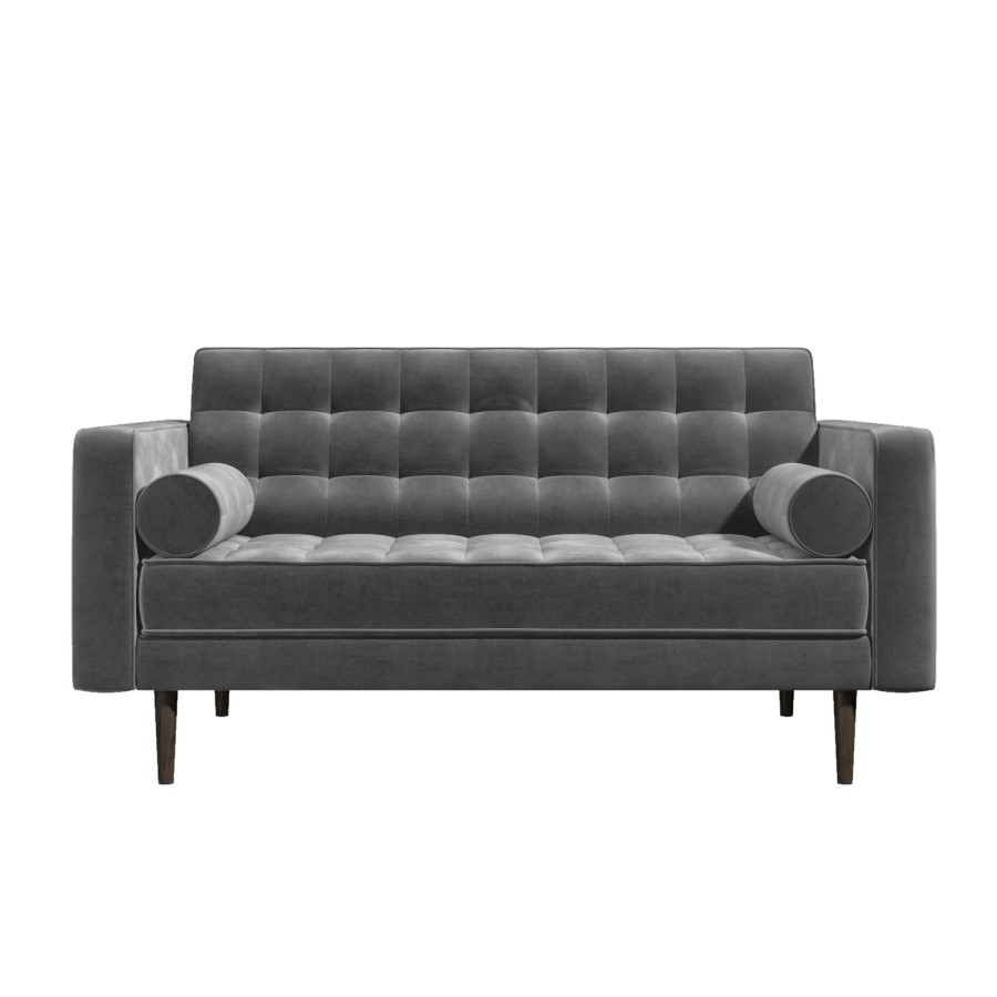 GRADE A1 - Elba Grey Velvet Sofa with Button Detailing & Bolster Cushions - Seats 2