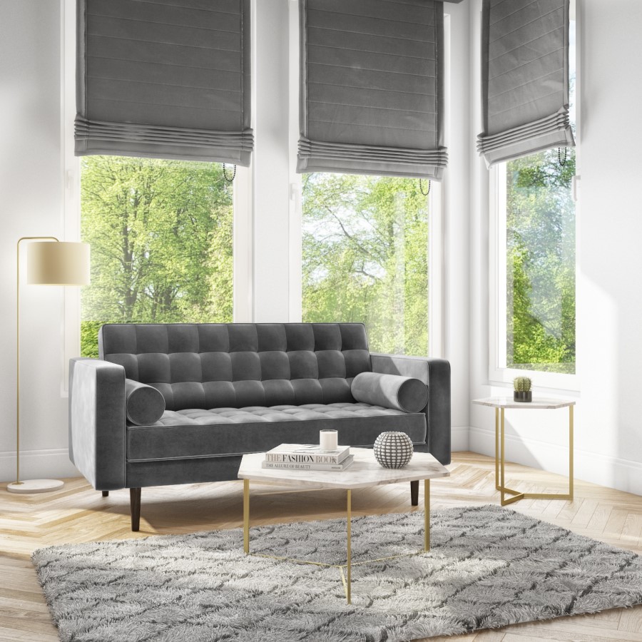 GRADE A1 - Elba Grey Velvet Sofa with Button Detailing & Bolster Cushions - Seats 2