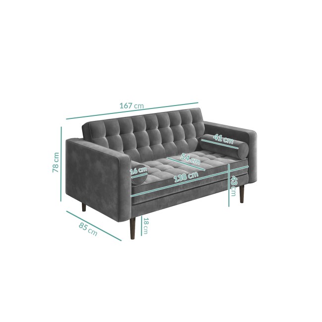 GRADE A1 - Elba Grey Velvet Sofa with Button Detailing & Bolster Cushions - Seats 2