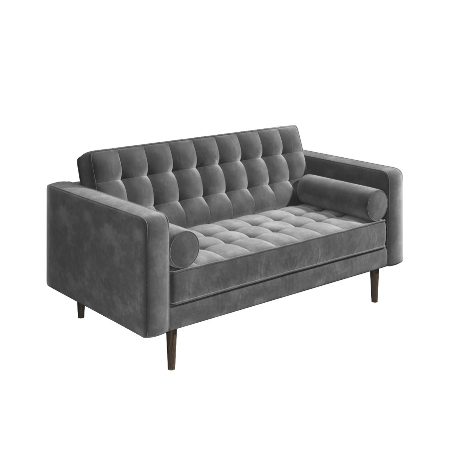 GRADE A1 - Elba Grey Velvet Sofa with Button Detailing & Bolster Cushions - Seats 2