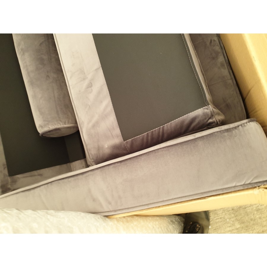 GRADE A2 - 3 Seater Sofa in Grey Velvet with Buttoned Back & Bolster Cushions - Elba