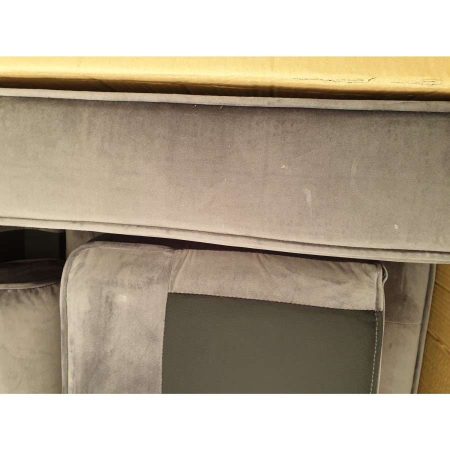 GRADE A2 - 3 Seater Sofa in Grey Velvet with Buttoned Back & Bolster Cushions - Elba