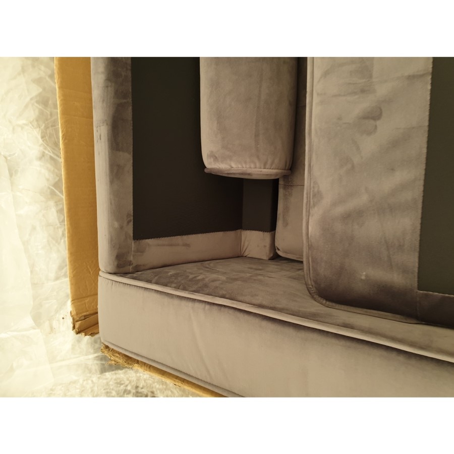 GRADE A2 - 3 Seater Sofa in Grey Velvet with Buttoned Back & Bolster Cushions - Elba