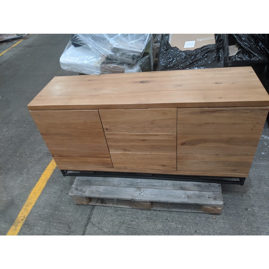 GRADE A2 - Julian Bowen Industrial Solid Oak Sideboard with Storage - Brooklyn