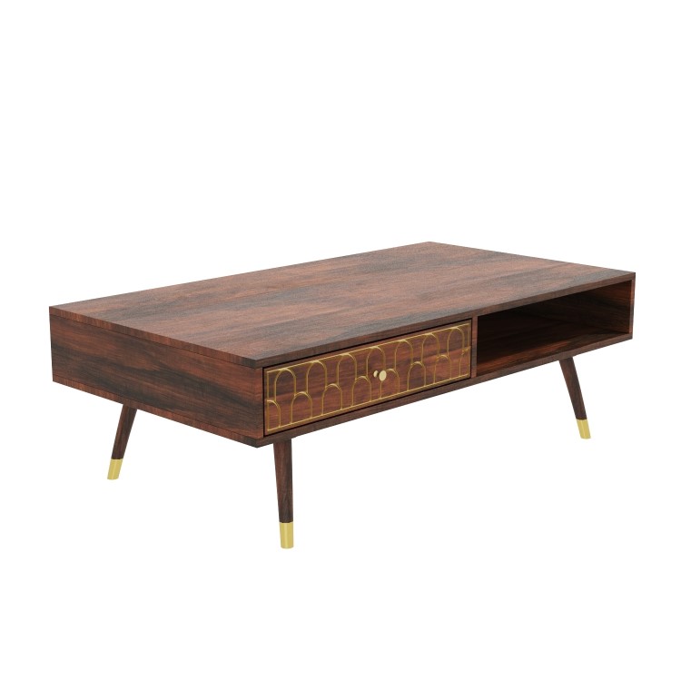 Dark Wood & Gold Coffee Table - Dejan