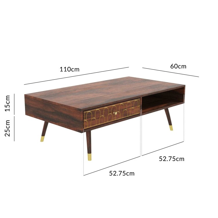 Dark Wood & Gold Coffee Table - Dejan