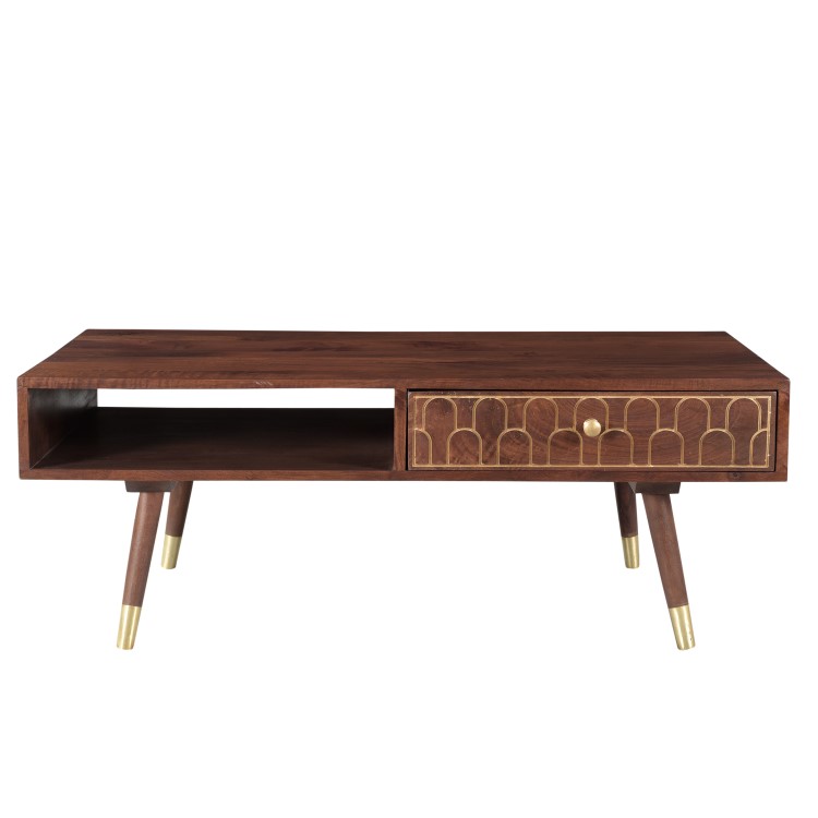 Dark Wood & Gold Coffee Table - Dejan