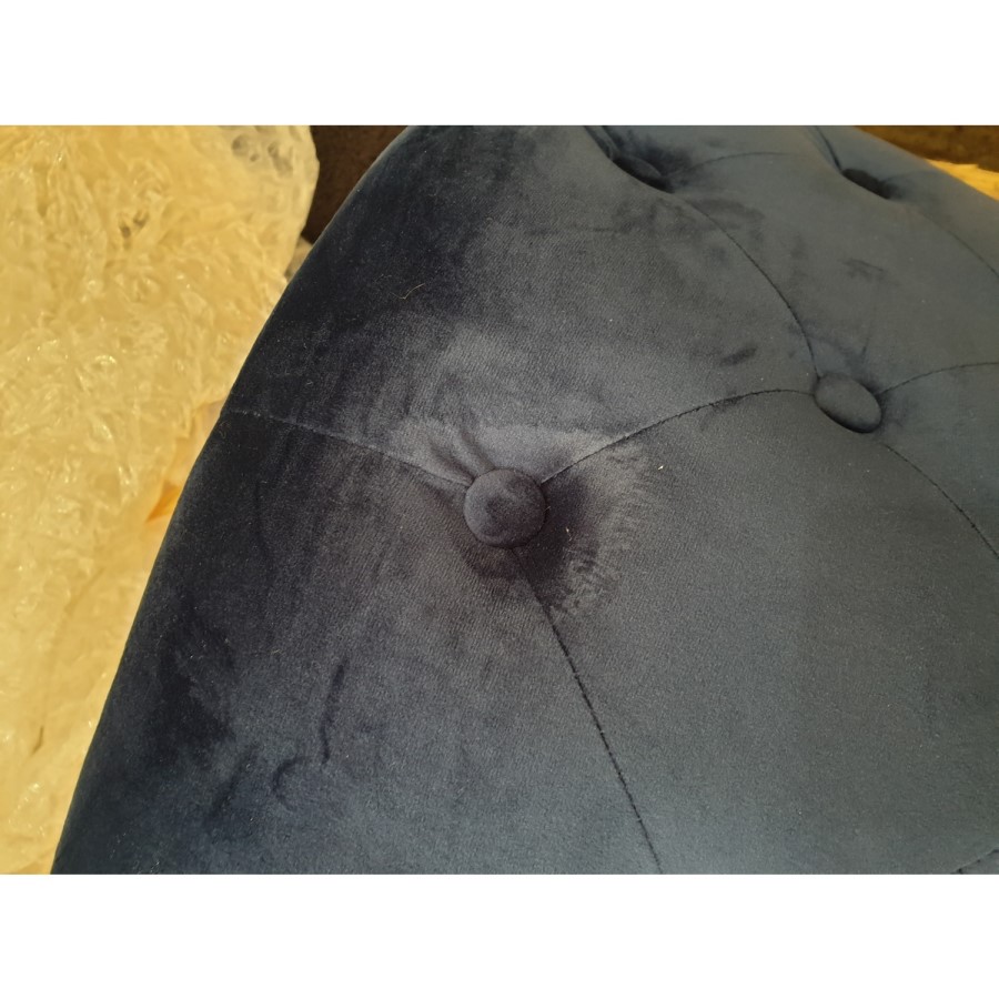 GRADE A2 - Navy Blue Velvet Armchair with Black Legs and Brass Studs - Jade Boutique