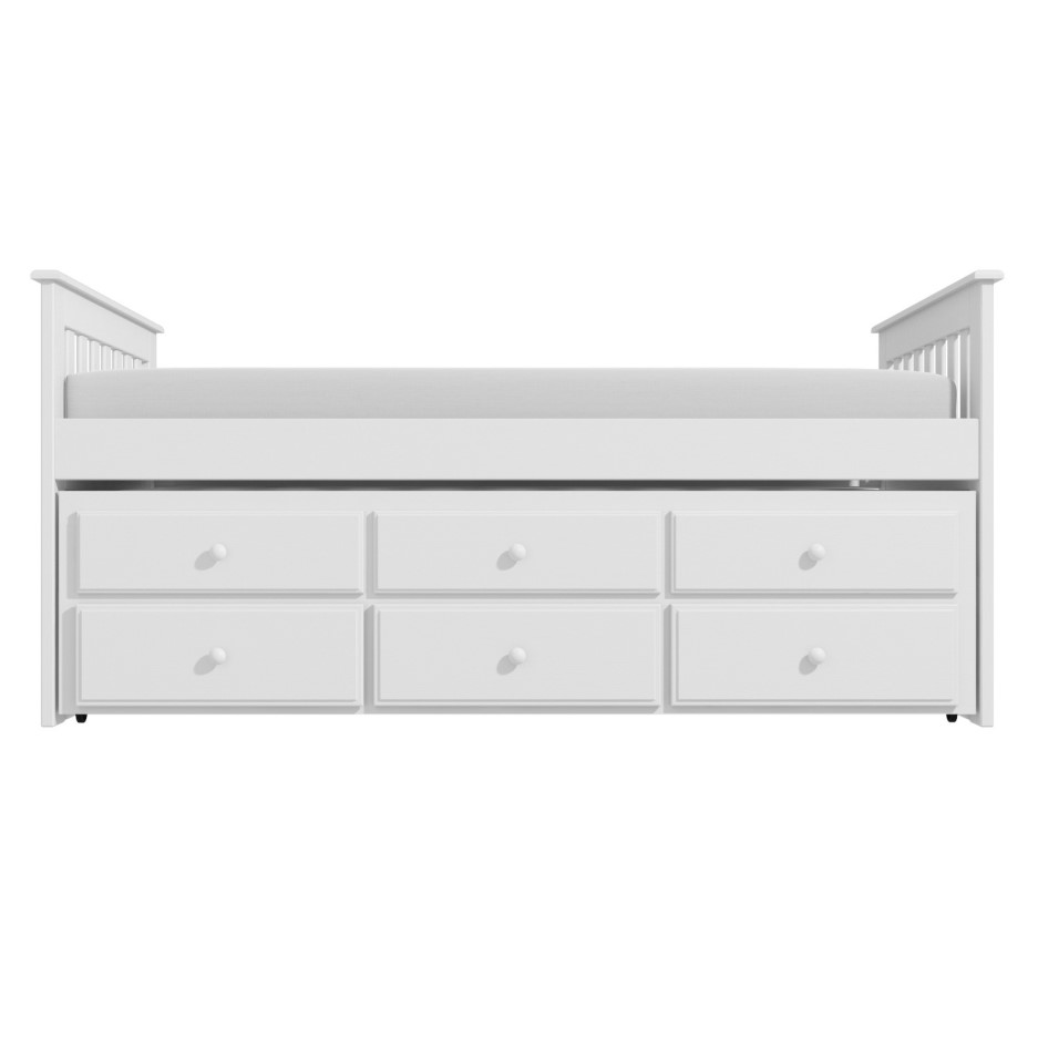 White Single Captain's Guest Bed with Storage Drawers and Trundle