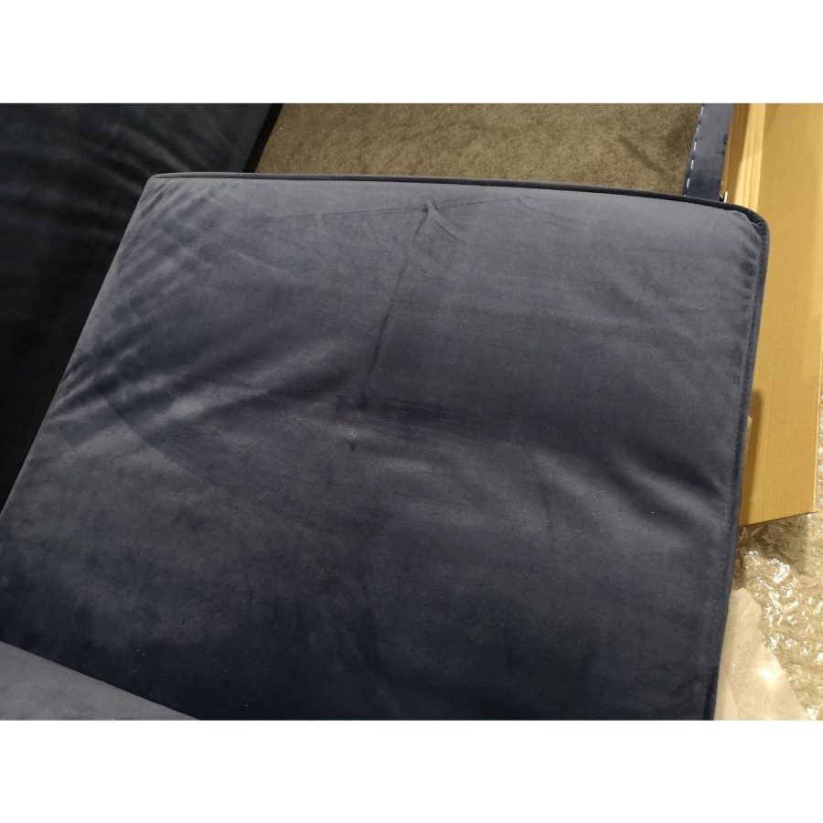 GRADE A2 - Navy Blue Velvet Corner Sofa with Bolster Cushions - Seats 3 - Idris