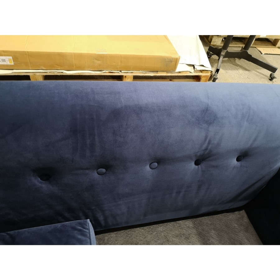 GRADE A2 - Navy Blue Velvet Corner Sofa with Bolster Cushions - Seats 3 - Idris