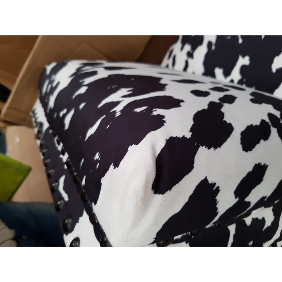GRADE A2 - Felicity Small Velvet Bench in Cow Print with Stud Detailing