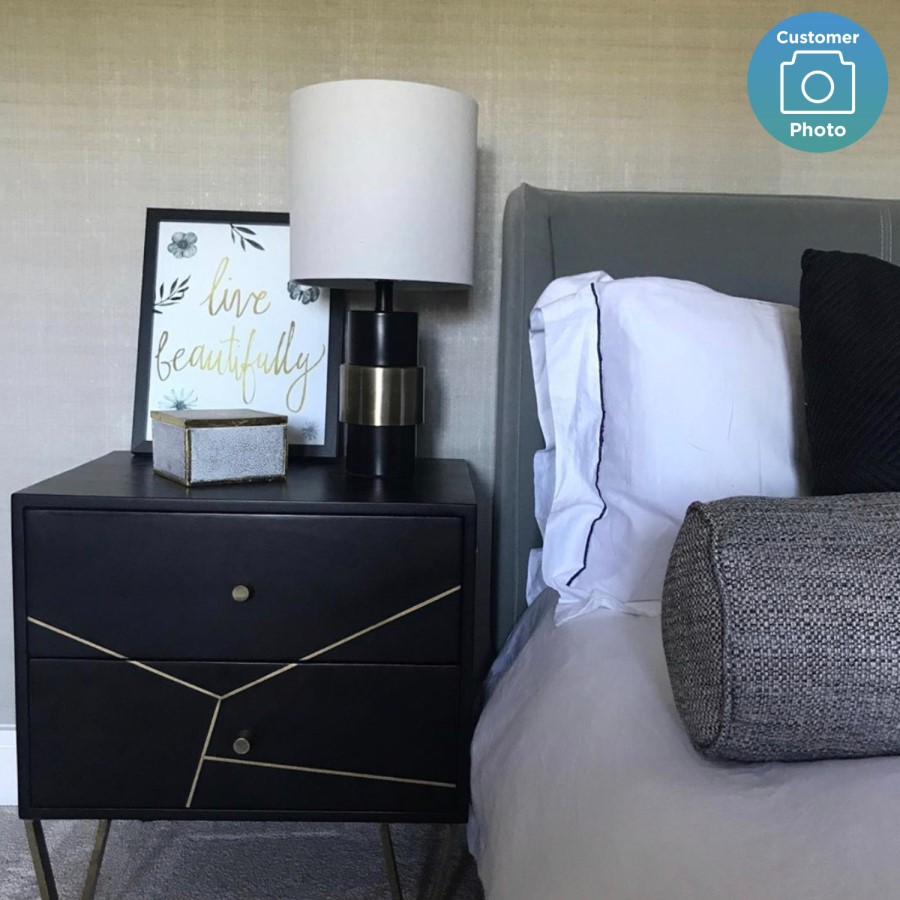 GRADE A2 - Mika 2 Drawer Dark Brown Bedside Table with Brass Inlay