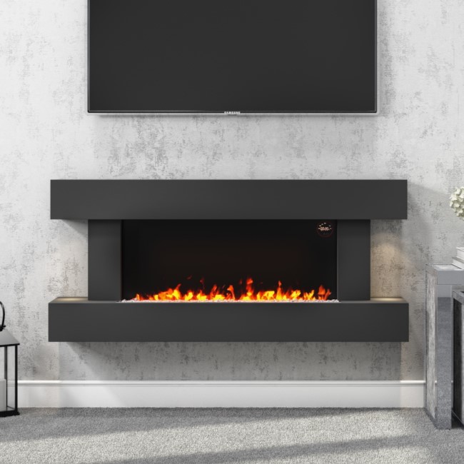 GRADE A1 - AmberGlo Grey Wall Mounted Electric Fireplace Suite with Log & Pebble Fuel Bed