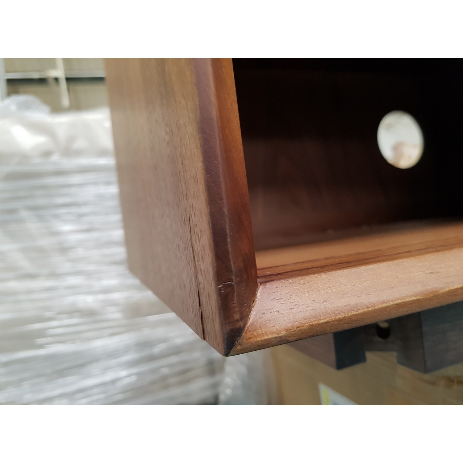 GRADE A2 Solid Walnut TV Unit with Sliding Doors & Drawers Briana