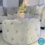 GRADE A1 - Xena Large Quilted Button Pouffe in Light Grey Velvet