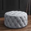 GRADE A1 - Xena Large Quilted Button Pouffe in Light Grey Velvet