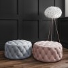 GRADE A1 - Xena Large Quilted Button Pouffe in Light Grey Velvet