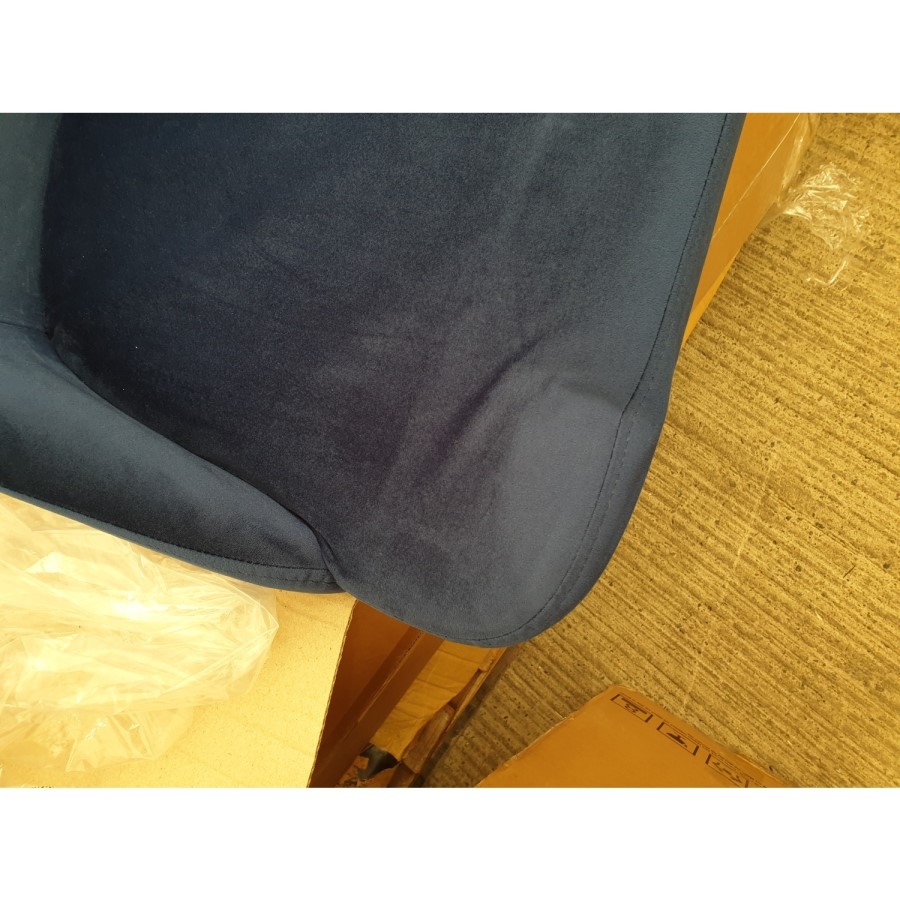 GRADE A2 - Navy Blue Velvet Bar Stool with Button Back & Black Legs - Maddy