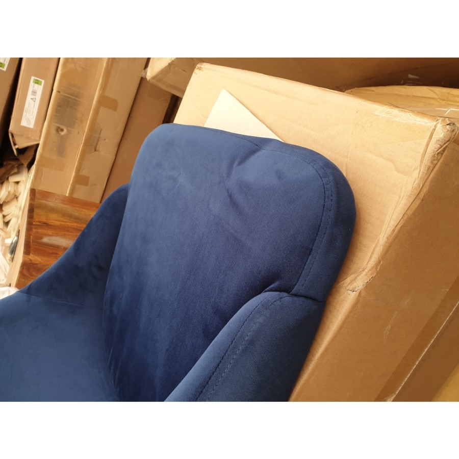 GRADE A2 - Navy Blue Velvet Bar Stool with Button Back & Black Legs - Maddy