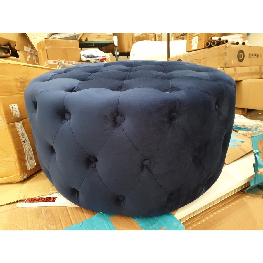 GRADE A2 - Xena Large Quilted Button Pouffe in Navy Velvet