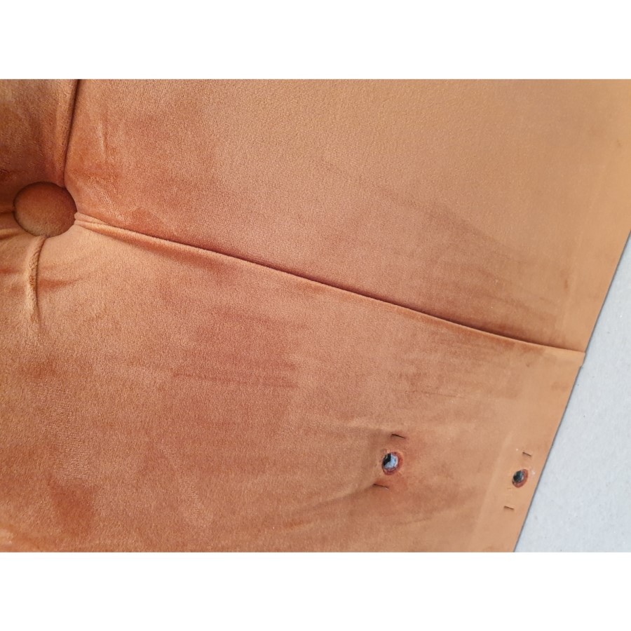 GRADE A2 - Buttoned Orange Velvet Sofa with Cushions - Seats 3 - Luthor