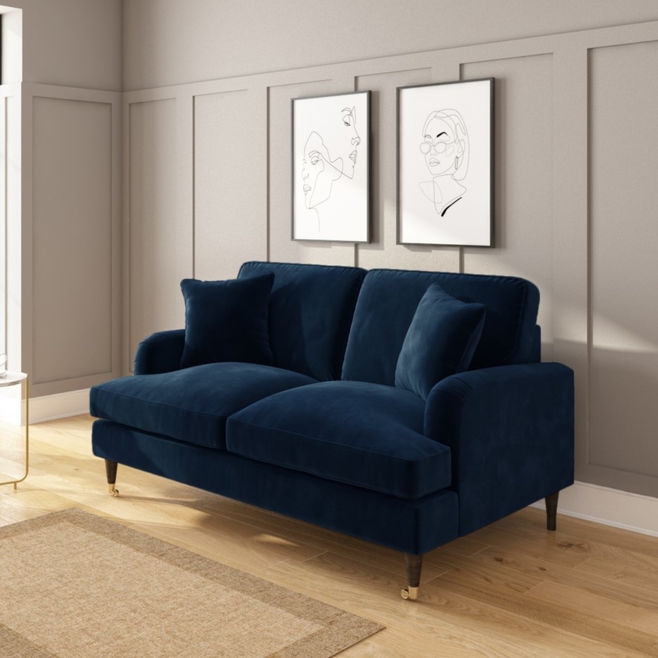 Payton Navy Blue Velvet 2 Seater Sofa Furniture123