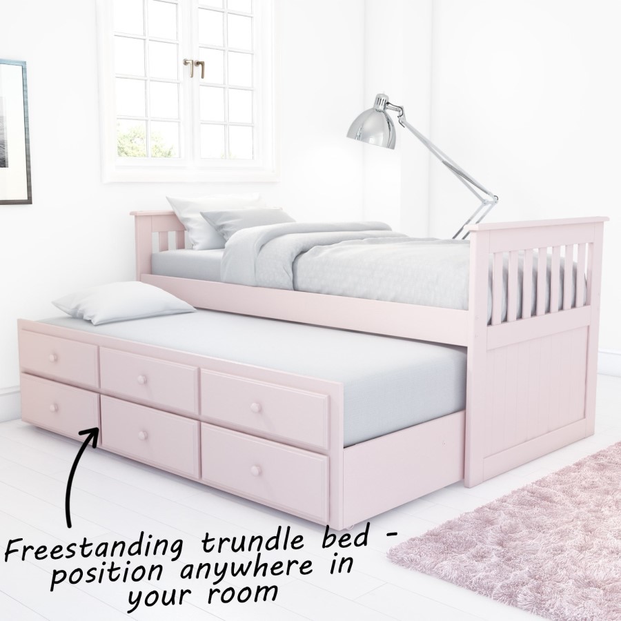 GRADE A1 - Oxford Captains Guest Bed With Storage in Light Pink - Trundle Bed Included