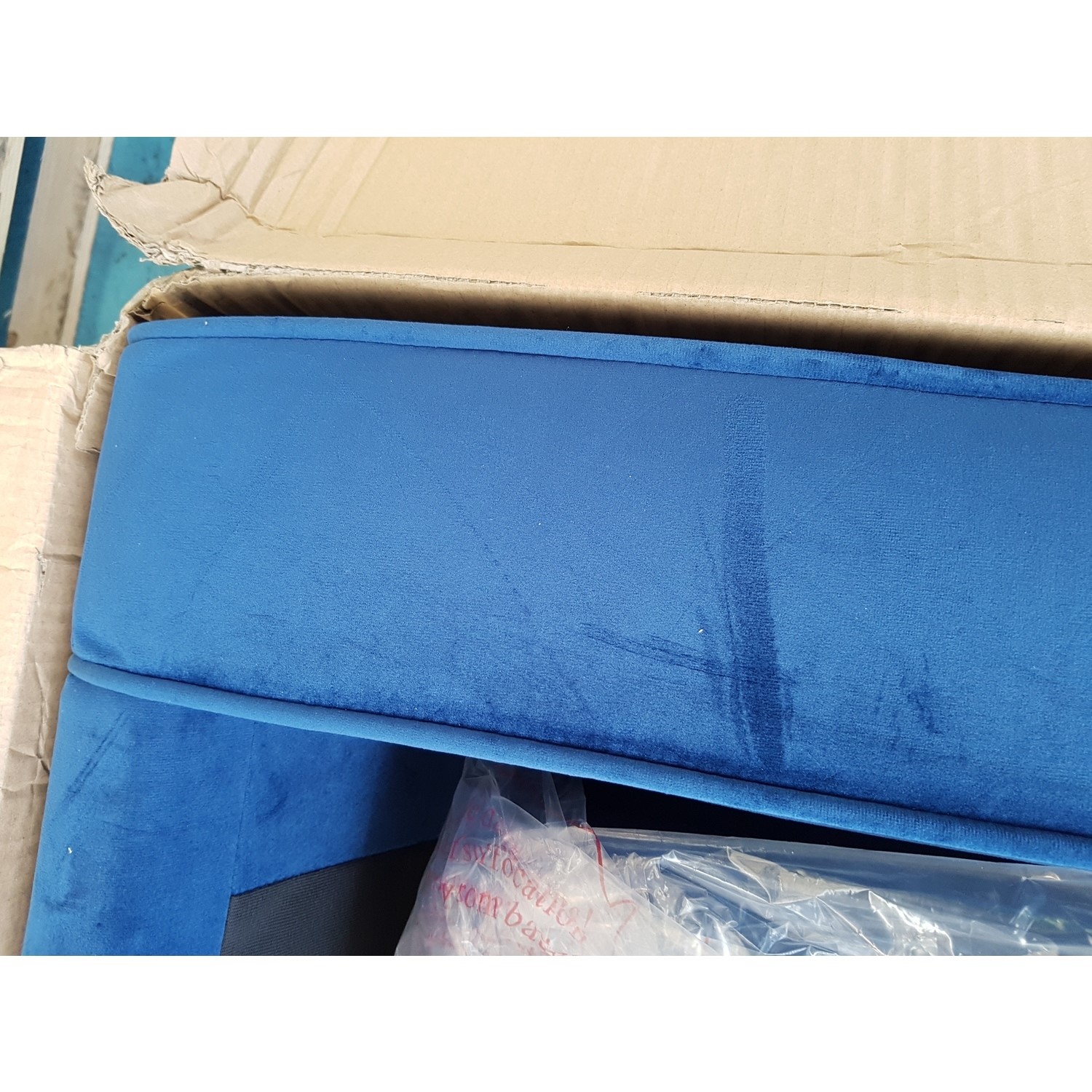 GRADE A2 Buttoned Navy Blue Velvet Sofa 3 Seater with Cushions