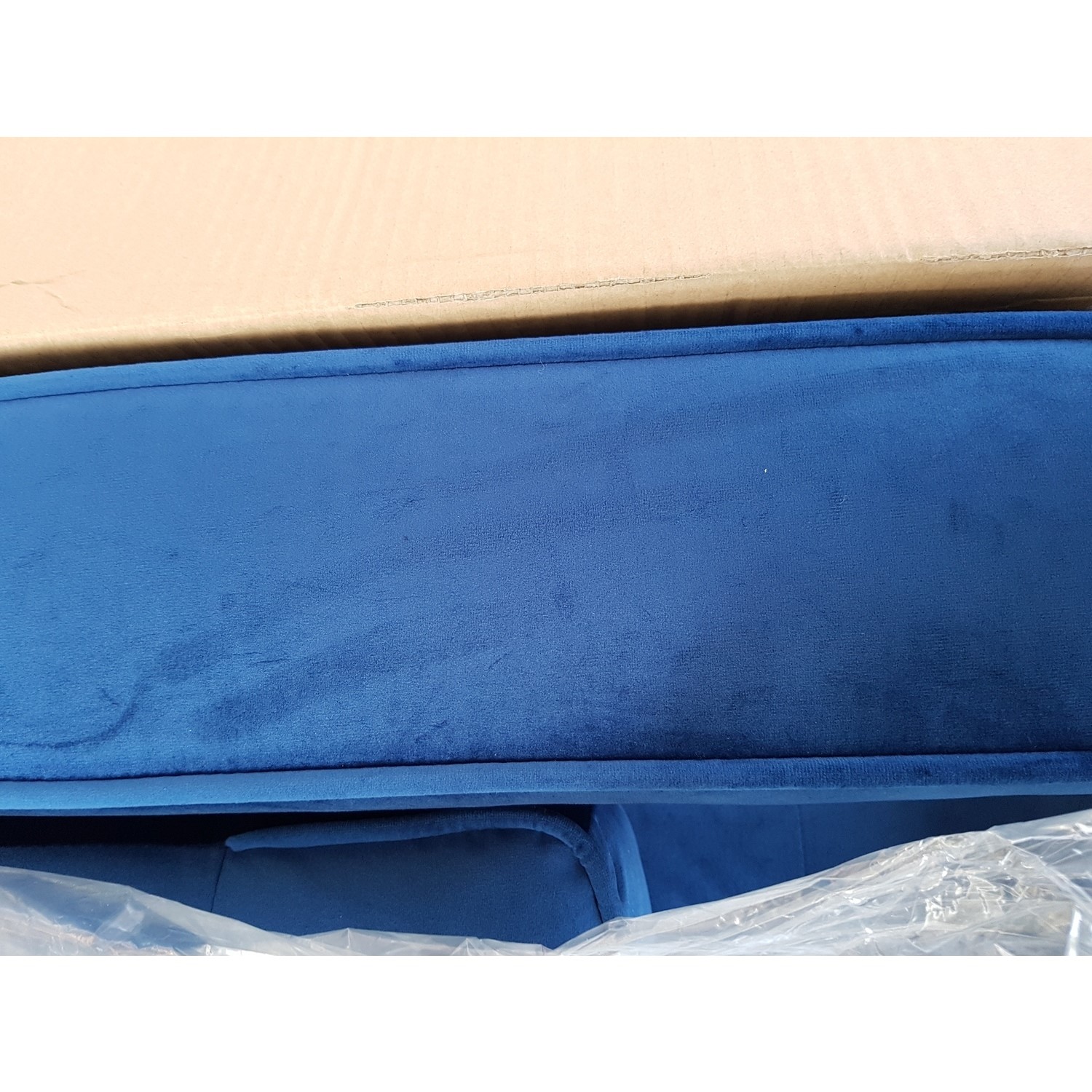 GRADE A2 Buttoned Navy Blue Velvet Sofa 3 Seater with Cushions