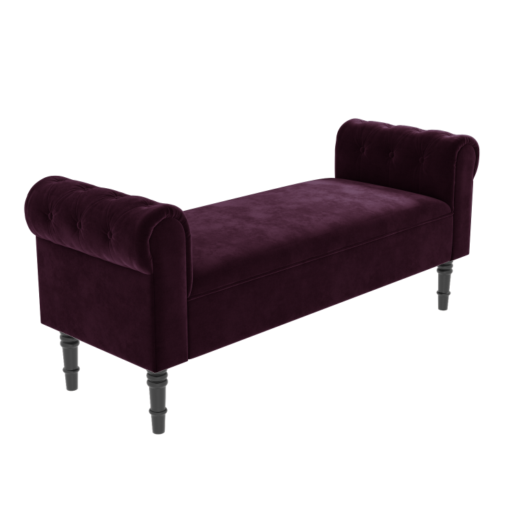 Safina End-of-Bed Bench in Aubergine Velvet with Chesterfield Armrests