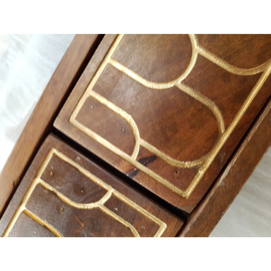GRADE A2 - Narrow Console Table in Dark Wood with Gold Inlay & Drawers - Dejan