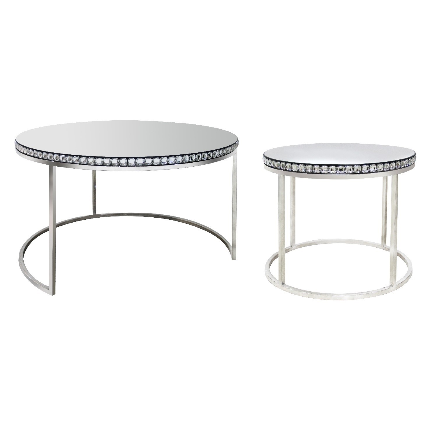 Round Mirrored Coffee Tables With Diamond Gems Set Of 2 Jade Boutique Furniture123 Round Mirrored Coffee Tables With Diamond Gems Set Of 2 Jade Boutique Furniture123