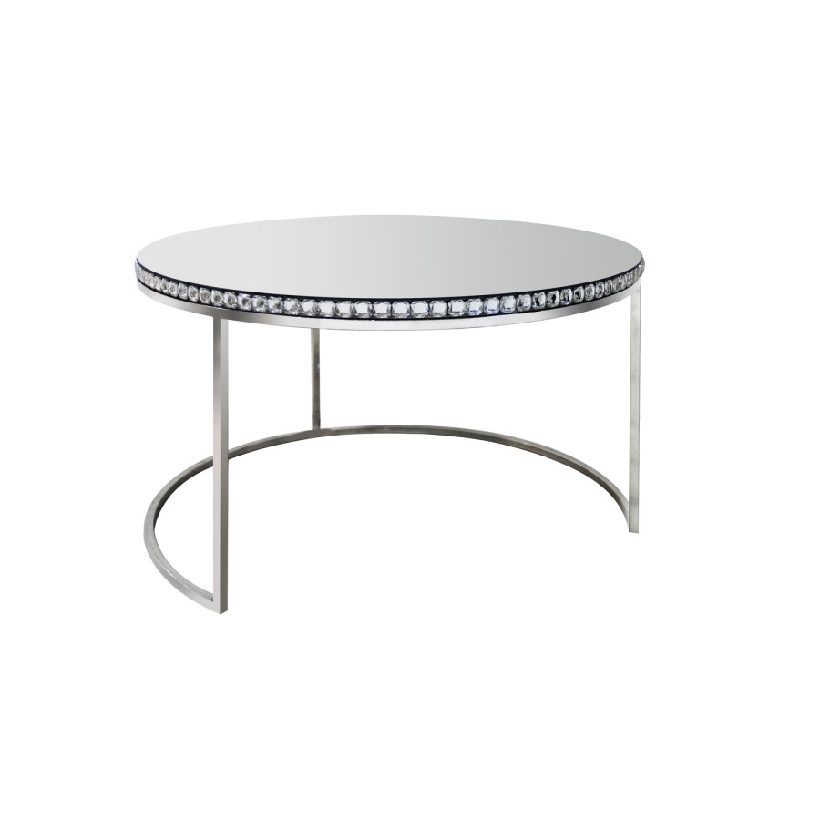 Round Mirrored Coffee Tables with Diamond Gems - Set of 2 - Jade Boutique