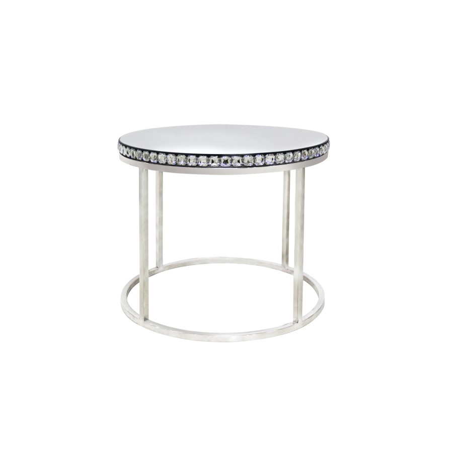 Round Mirrored Coffee Tables with Diamond Gems - Set of 2 - Jade Boutique
