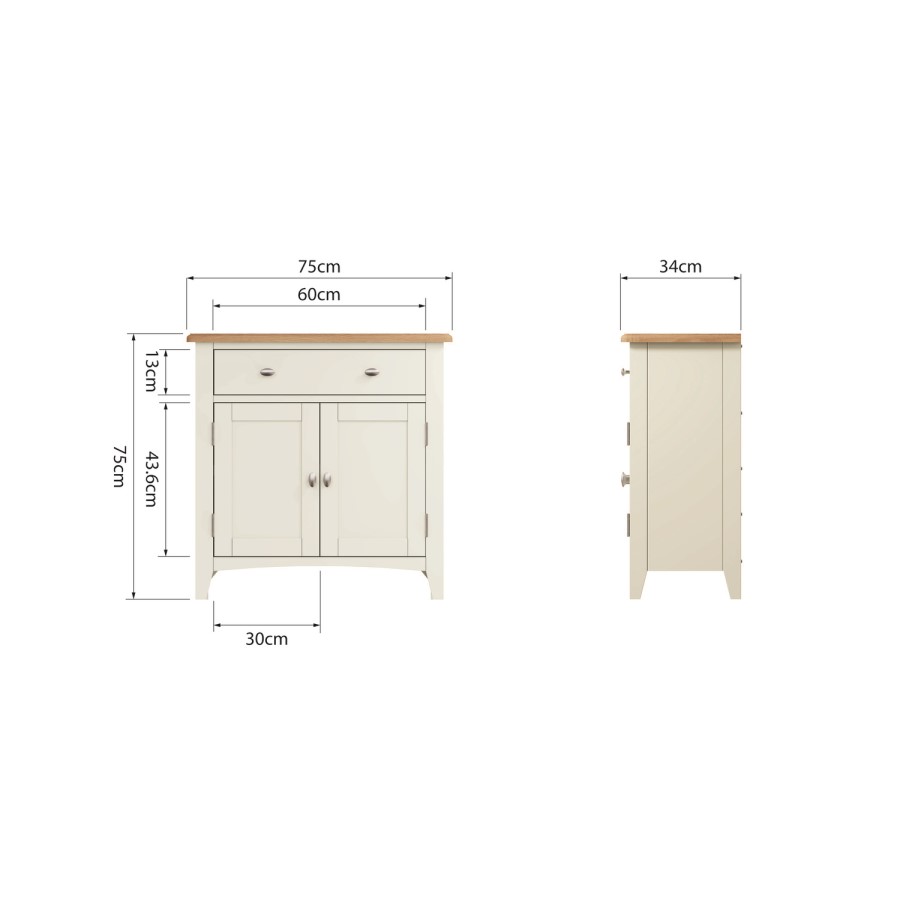 GRADE A2 - Bourton Small Sideboard in Cream and Light Oak