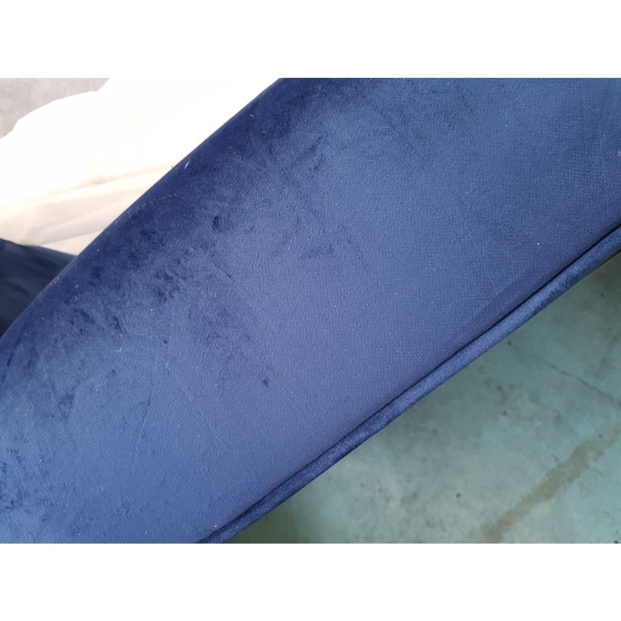 GRADE A2 - Navy Blue Velvet Armchair with Black Legs and Brass Studs - Jade Boutique