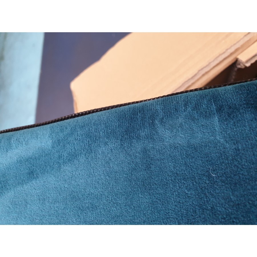GRADE A2 - Teal Blue Velvet Sofa Bed with Cushions - Seats 3 - Rory