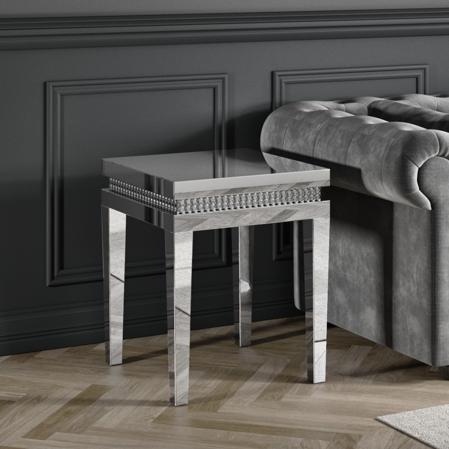 GRADE A1 - Mirrored Side Table with Diamond Gems - Jade Boutique