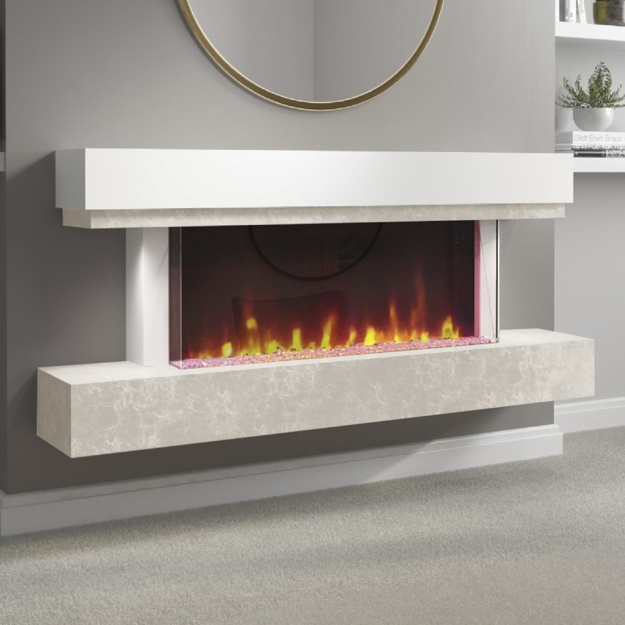 GRADE A2 - AmberGlo Grey and White Electric Fire Suite with LED Lights - Wifi & Alexa Compatible