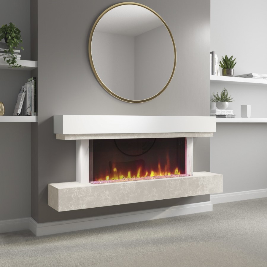 GRADE A2 - AmberGlo Grey and White Electric Fire Suite with LED Lights - Wifi & Alexa Compatible