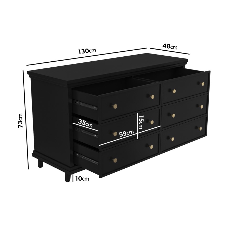 GRADE A2 - Georgia 6 Drawer Wide Chest of Drawers in Black