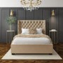 GRADE A1 - Milania Double Ottoman Bed in Light Beige Velvet with Curved Headboard