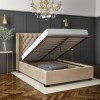 GRADE A1 - Milania Double Ottoman Bed in Light Beige Velvet with Curved Headboard