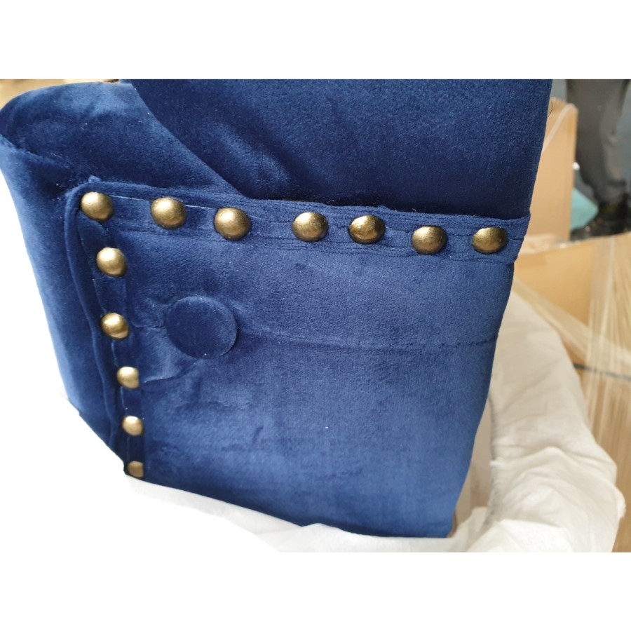 GRADE A2 - Pair of Navy Blue Velvet Dining Chairs with Buttoned Back - Jade Boutique