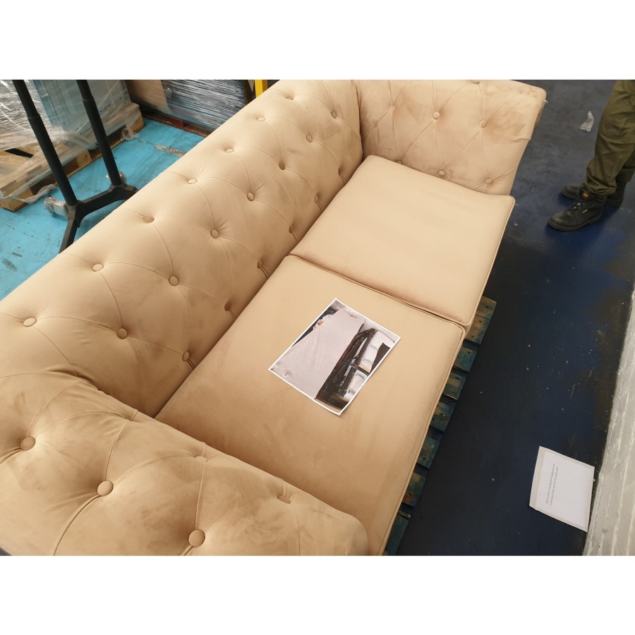 GRADE A2 - 3 Seater Chesterfield Sofa Bed in Beige Velvet - Sleeps 2 - Bronte