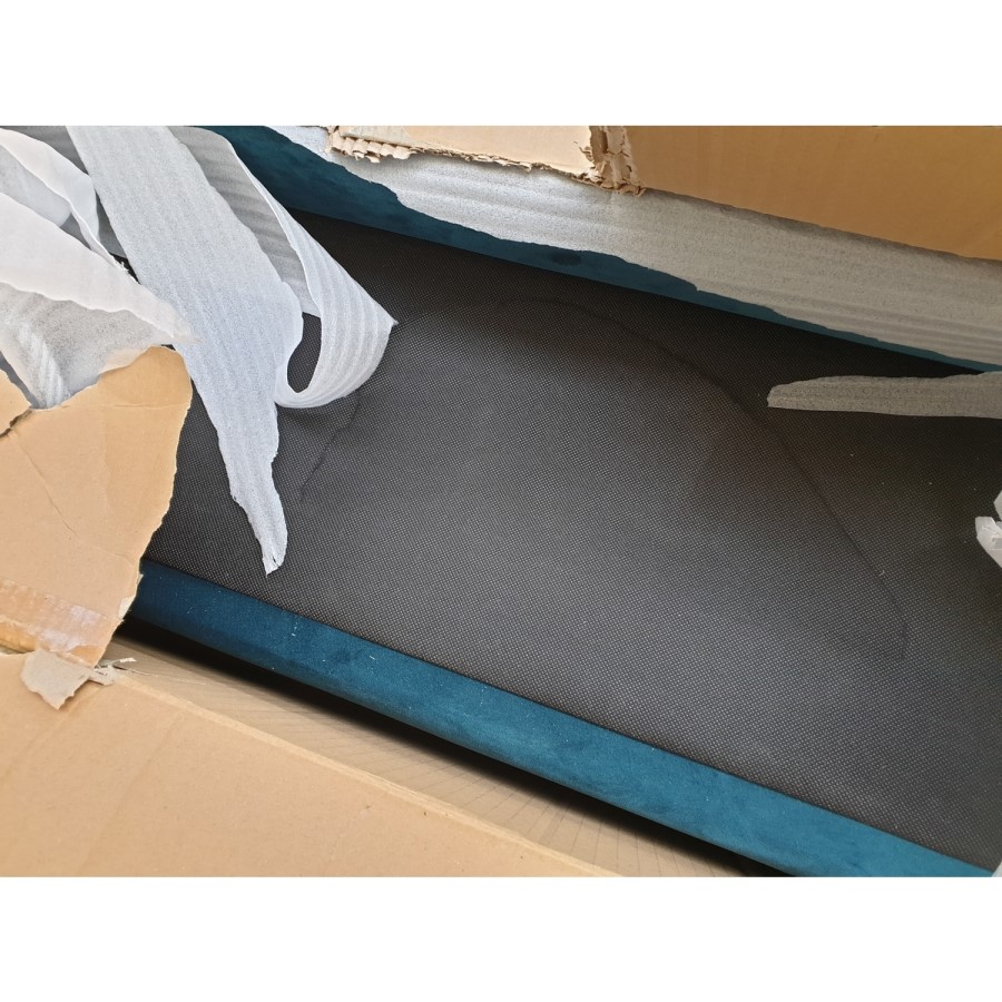 GRADE A2 - Teal Blue Velvet Sofa Bed with Cushions - Seats 3 - Rory